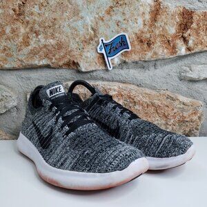 Nike Free RN Flyknit Athletic Running Shoes Women's Size 8.5 Black White Oreo